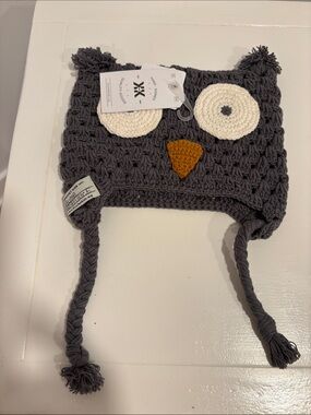 Krochet Kids Hat for Kids - Grey HOOT M/L Ages 2-5